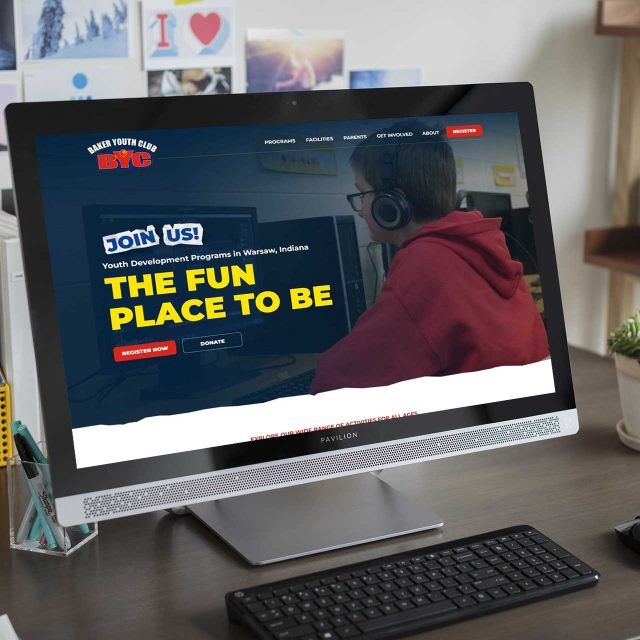 Computer screen showing Baker Youth Clubs site: The Fun Place to Be.