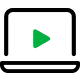 Laptop icon with a play button for social media management.