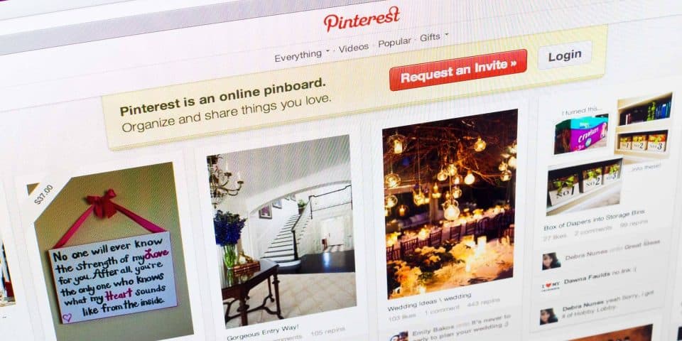 Pinterest interface on a vibrant social media platform with pinned images.