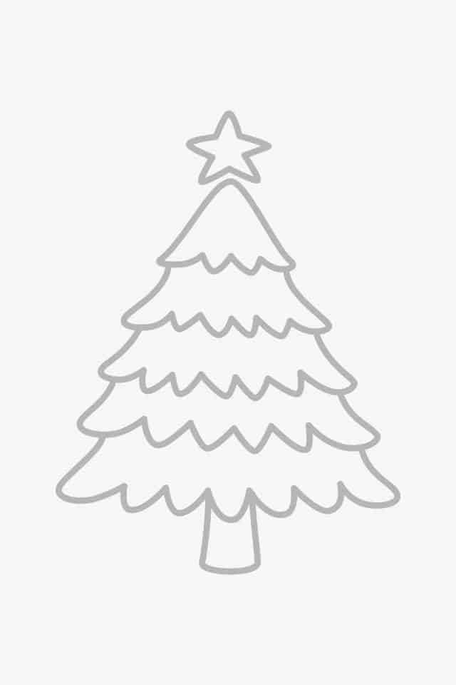 Meet the team: Outline drawing of a Christmas tree with a star on top.