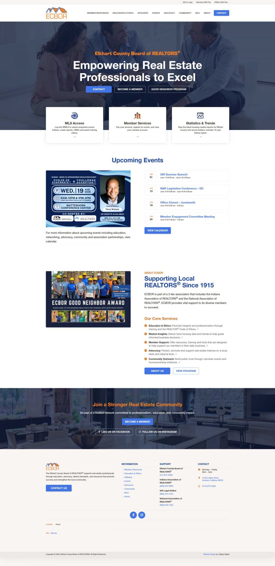 Screenshot of a real estate board website with events, news, and member resources.