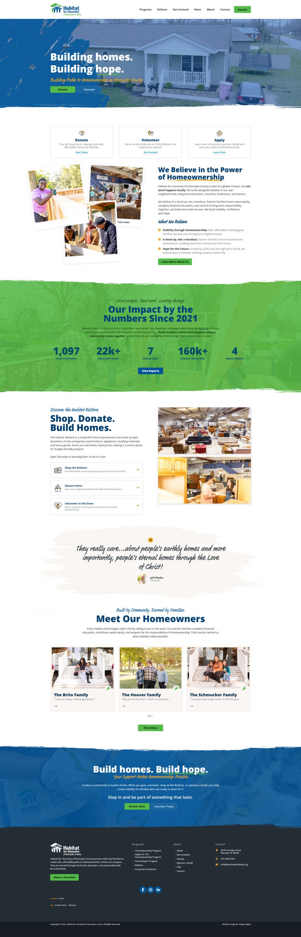 Habitat for Humanity webpage with info on building homes and community impact.