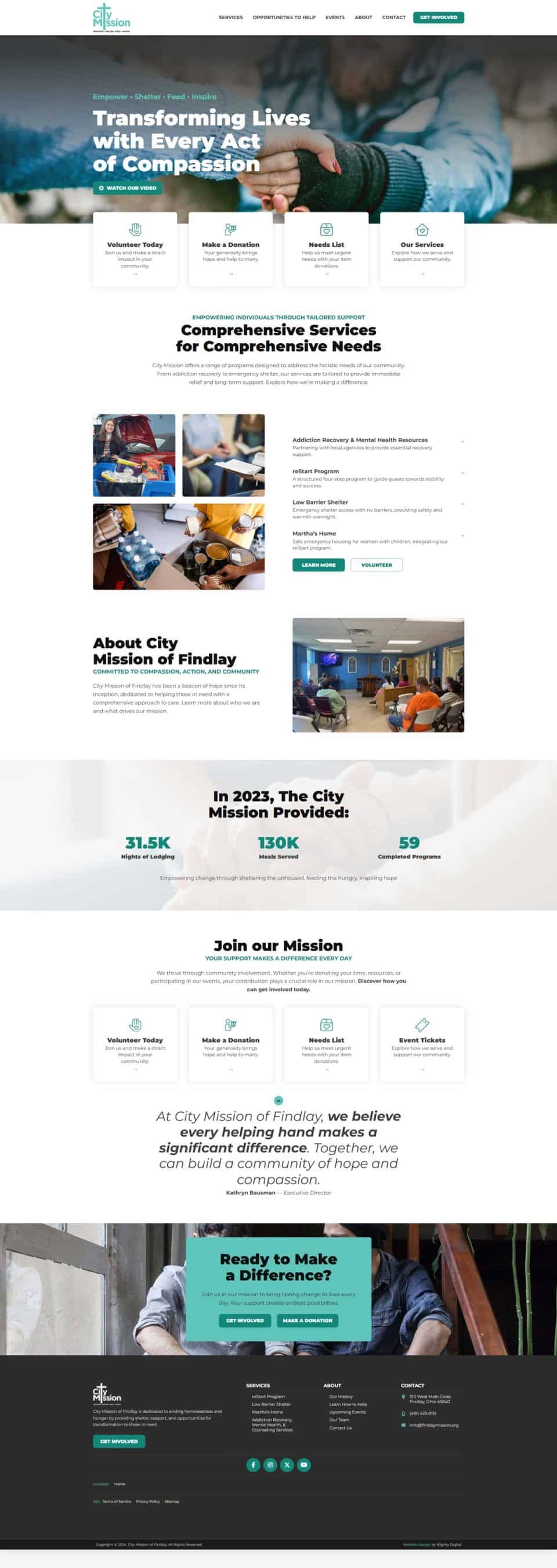 City Mission of Findlays homepage features their mission and services info.
