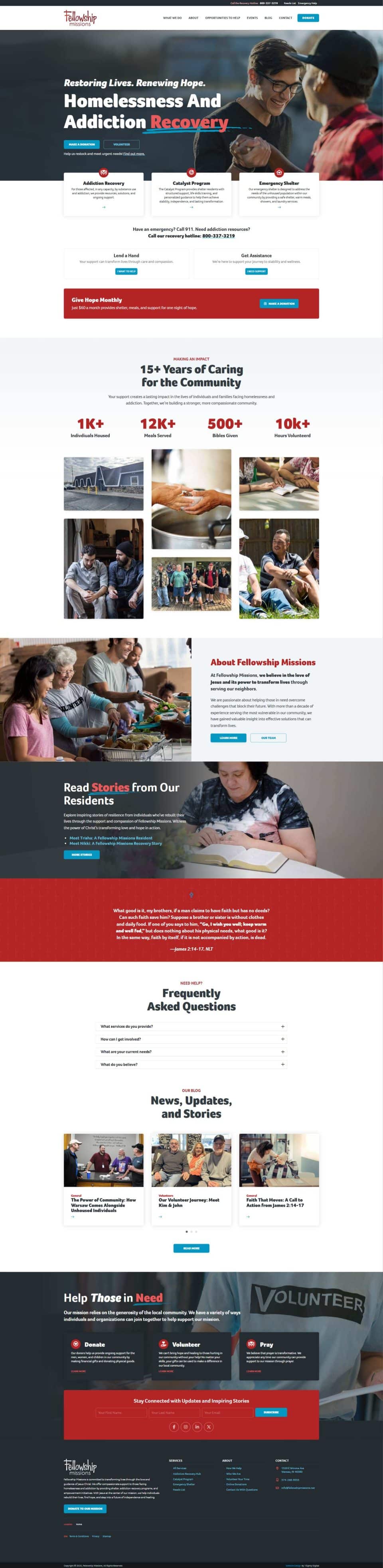 Fellowship Recovery website with services info and volunteer options.