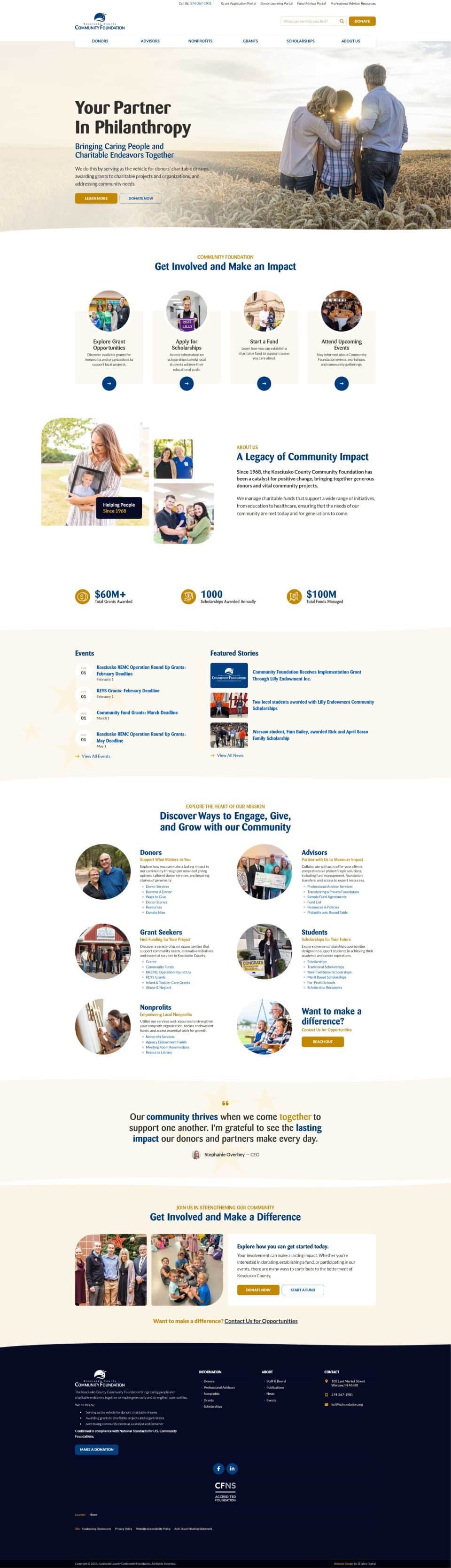 Kosciusko County Community Foundation page with donation and impact info.