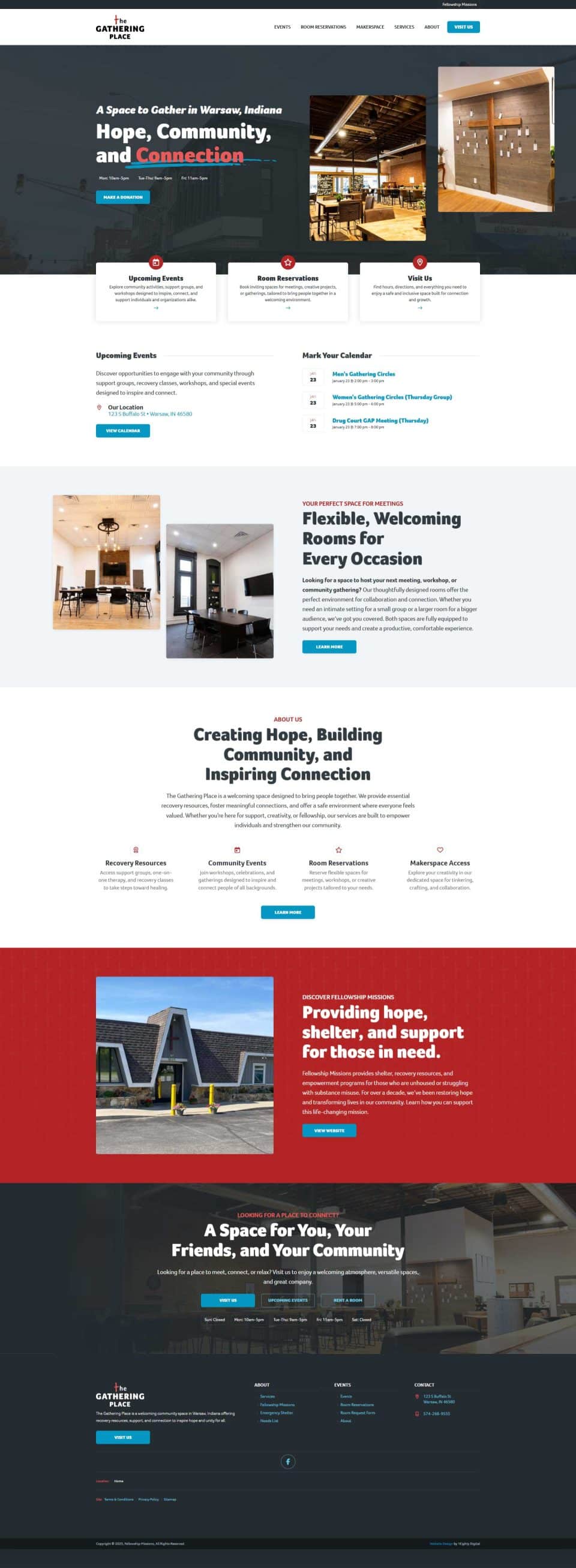 Homepage for The Gathering Place: events, services, and community support.