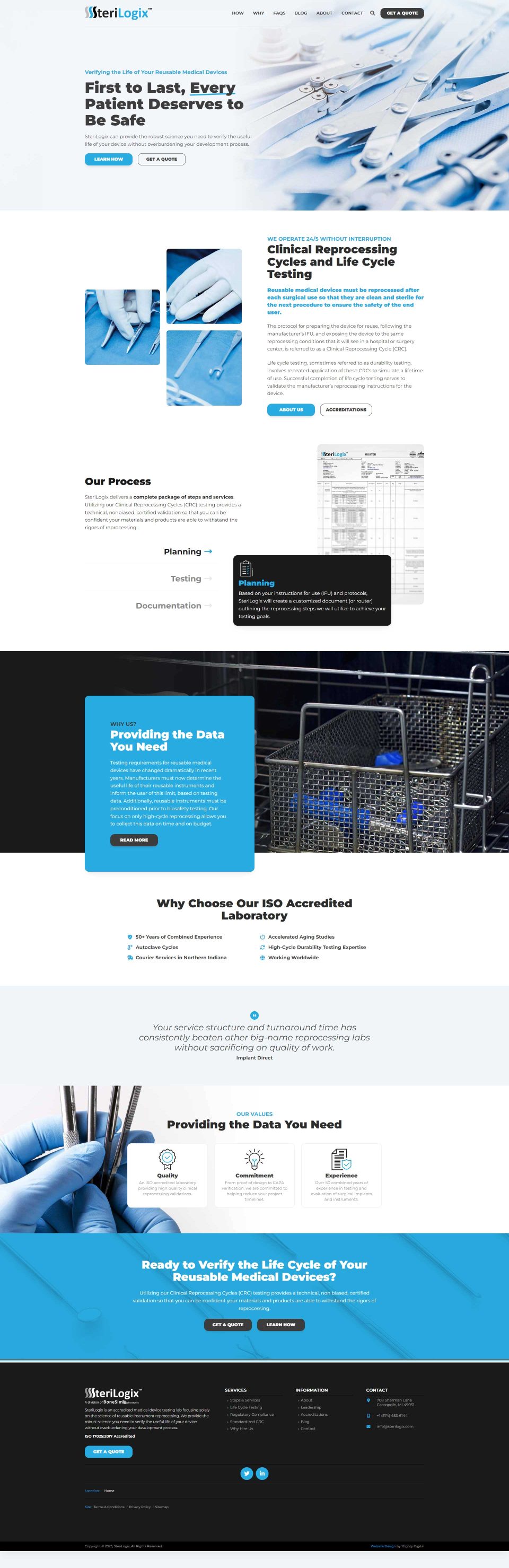 SteriLogix website mockup shows medical sterilization services and processes.