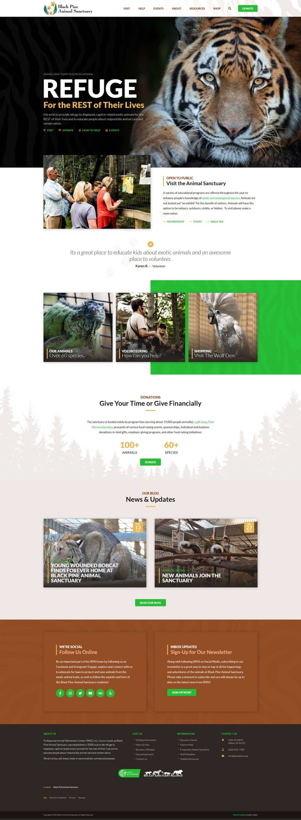 Welcome to our sanctuarys homepage featuring an EVI-trained tiger image.