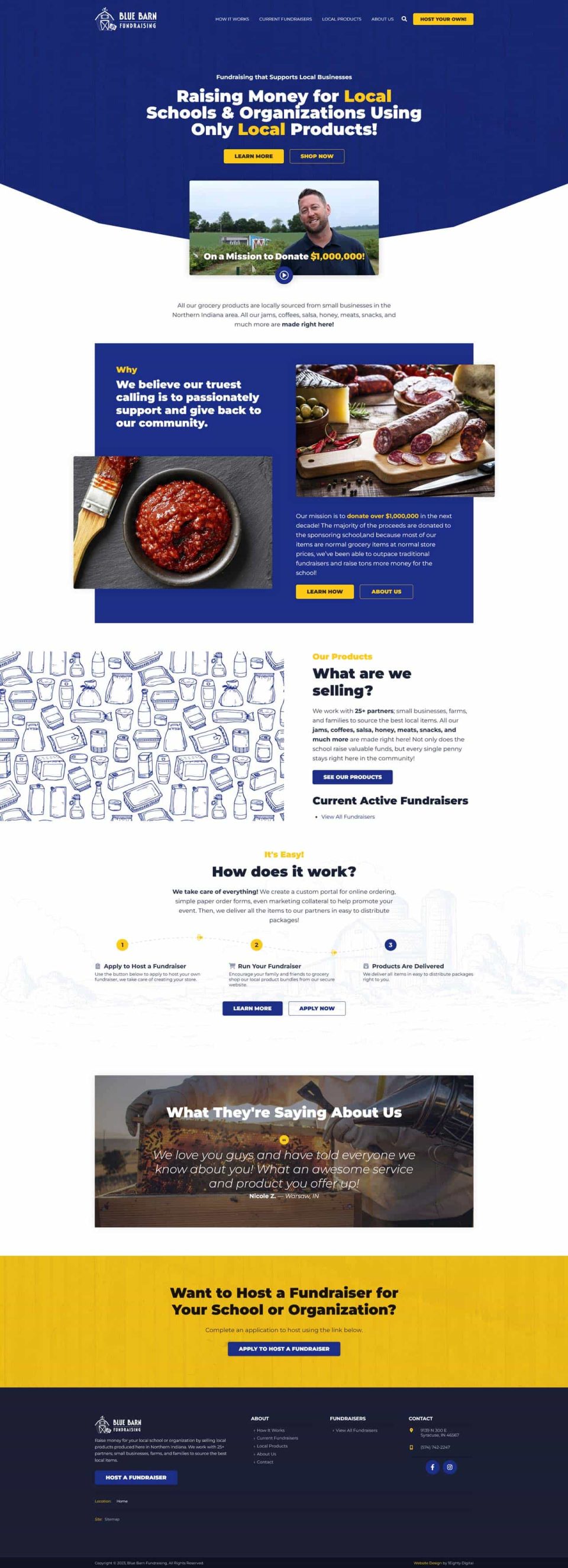 Explore Blue Barns local fundraising service with engaging product images.