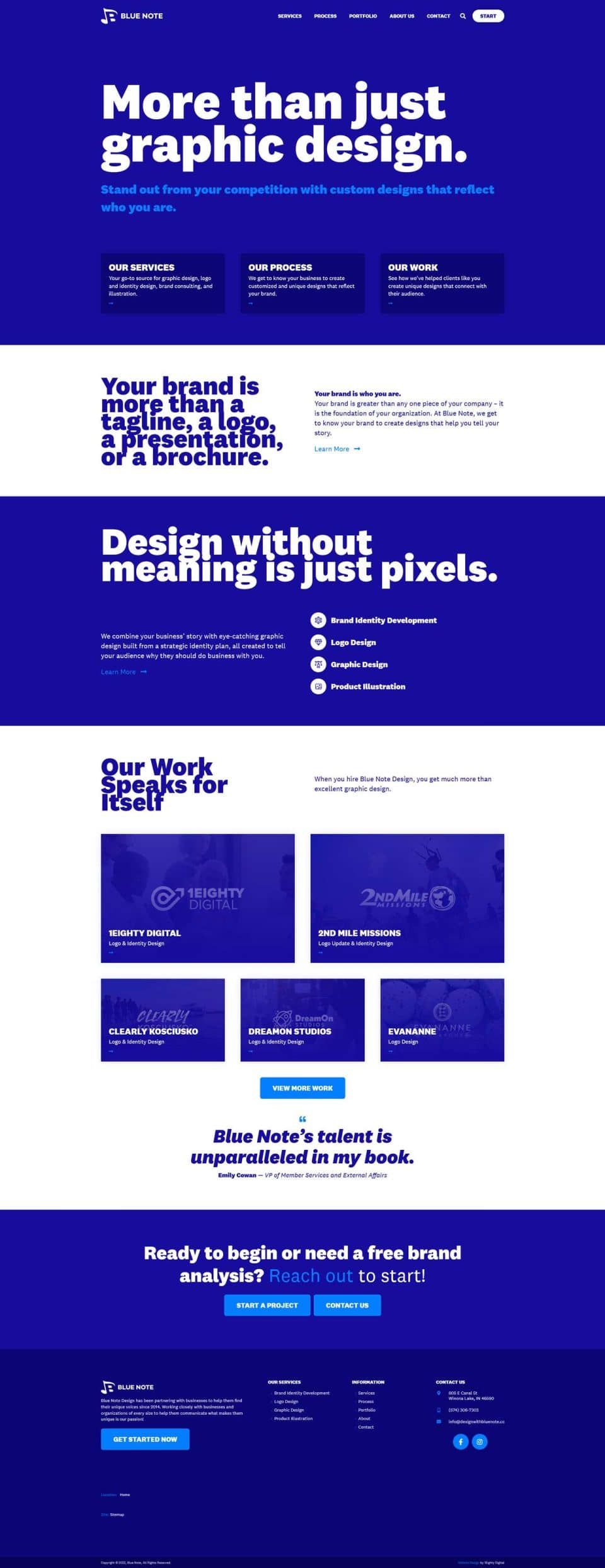 Blue Note website showcasing branding and design services.