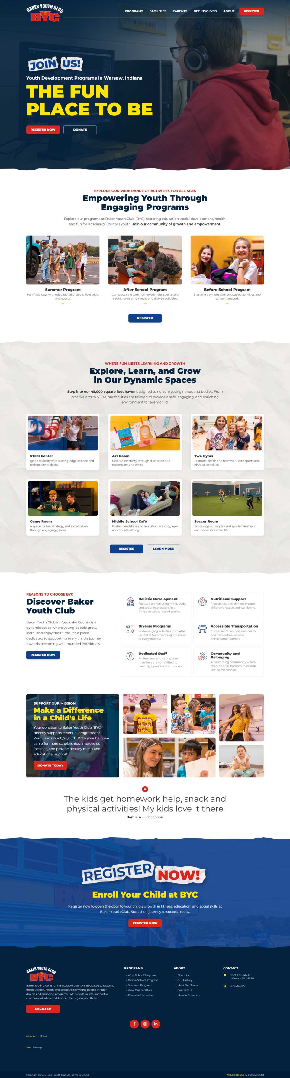 Homepage for Boys and Girls Clubs of Greater San Diego, featuring Baker Youth Club.