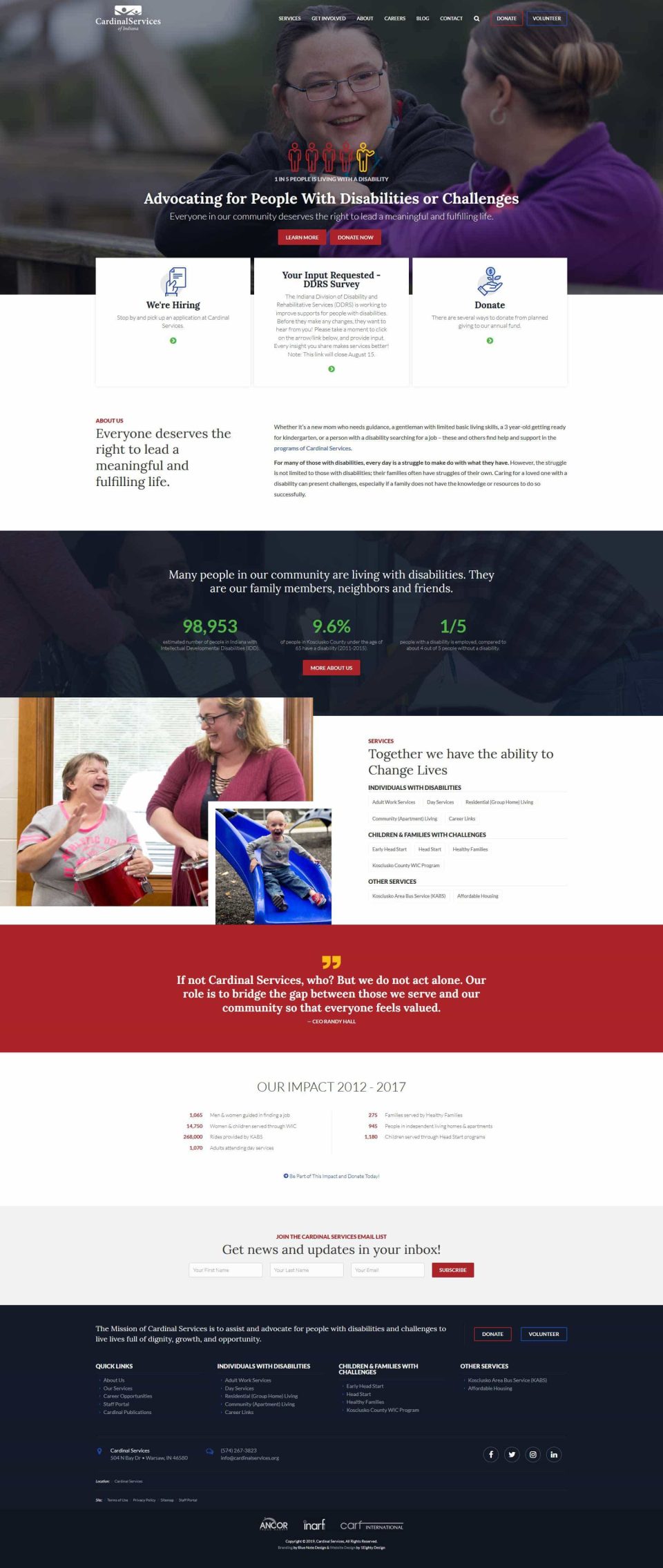 Website advocating for people with disabilities, text and images displayed.