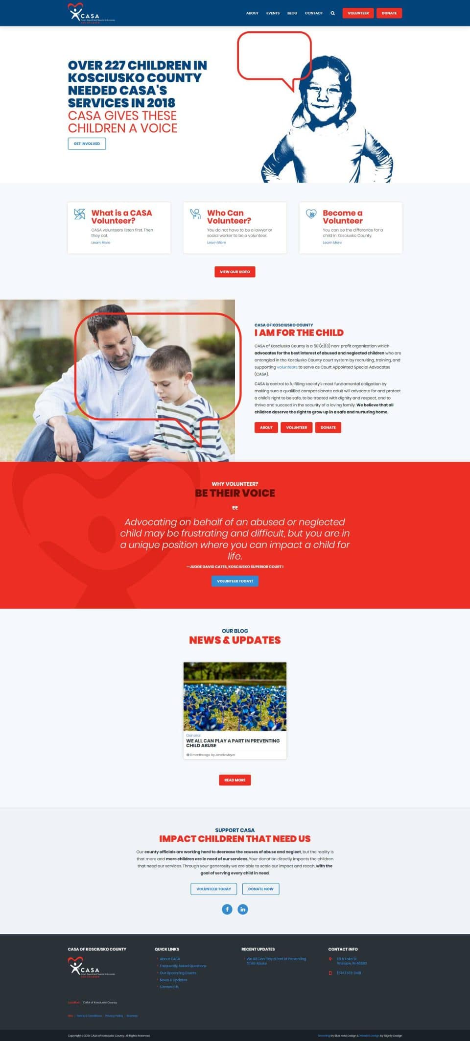 Website homepage with family imagery and advocacy information.