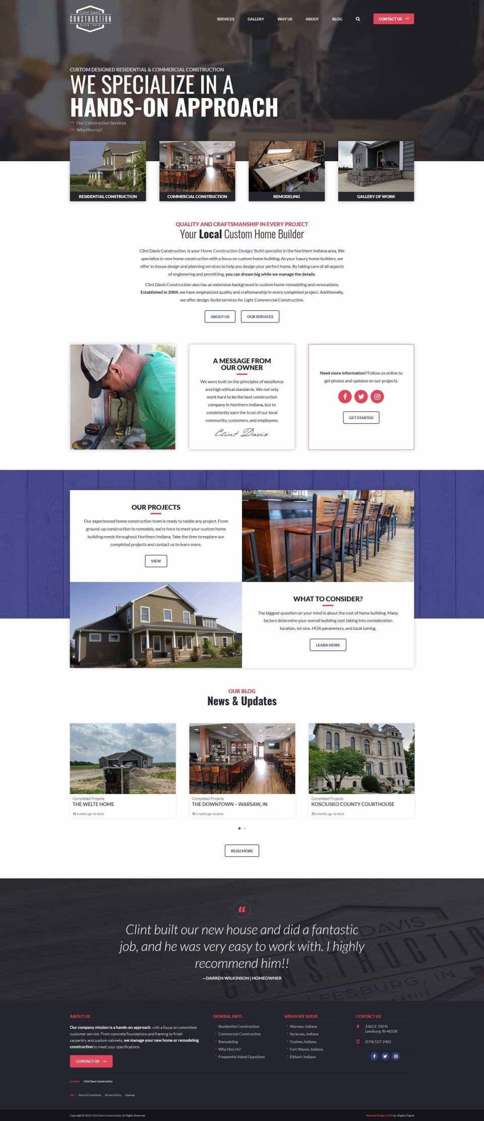 Website homepage for a custom home building company with various project images.