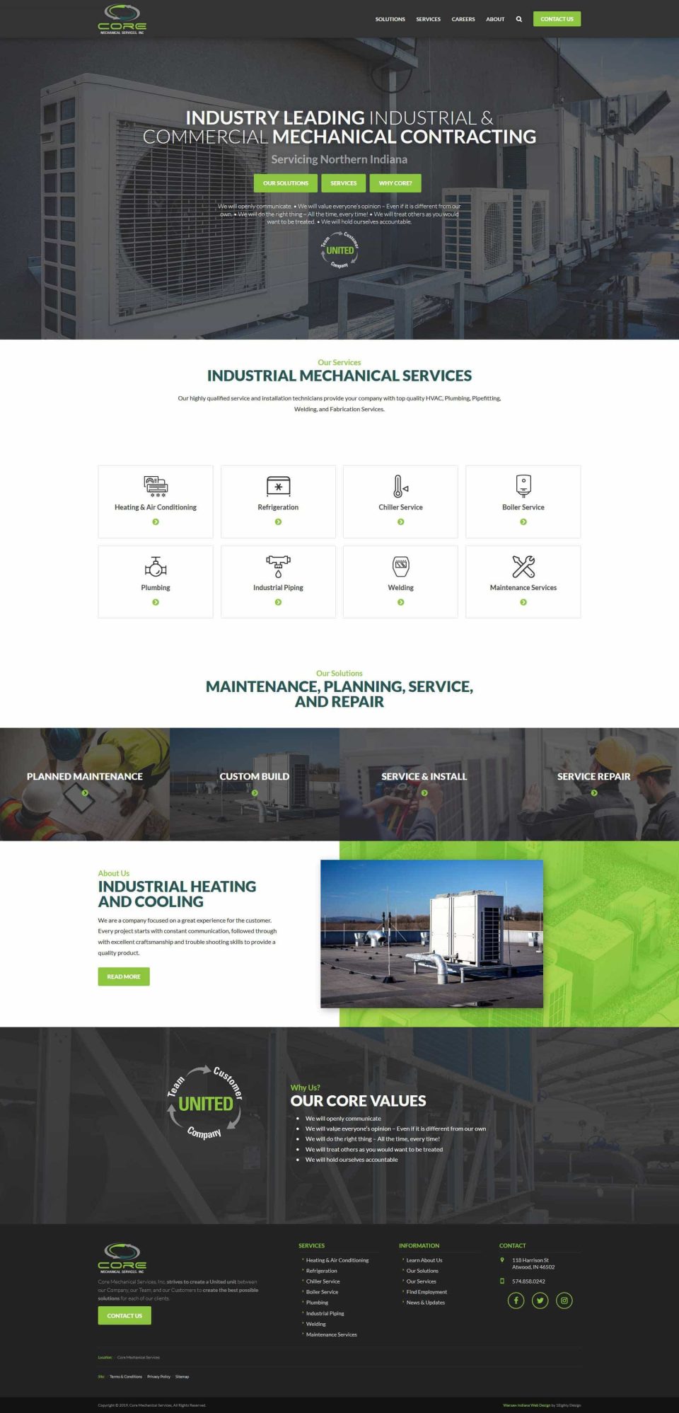 Website homepage for an industrial mechanical services company.