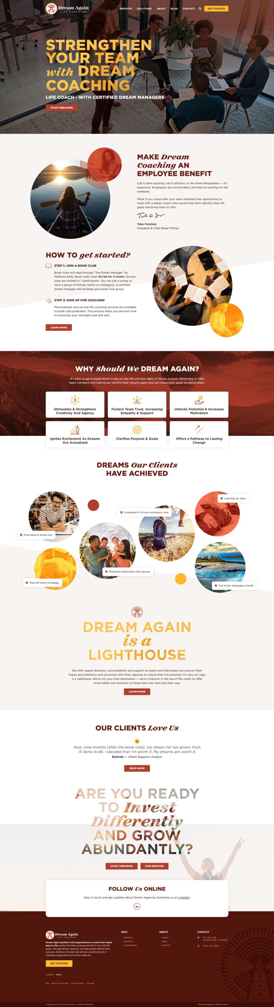 Explore the Dream Again homepage with diverse sections and captivating images.