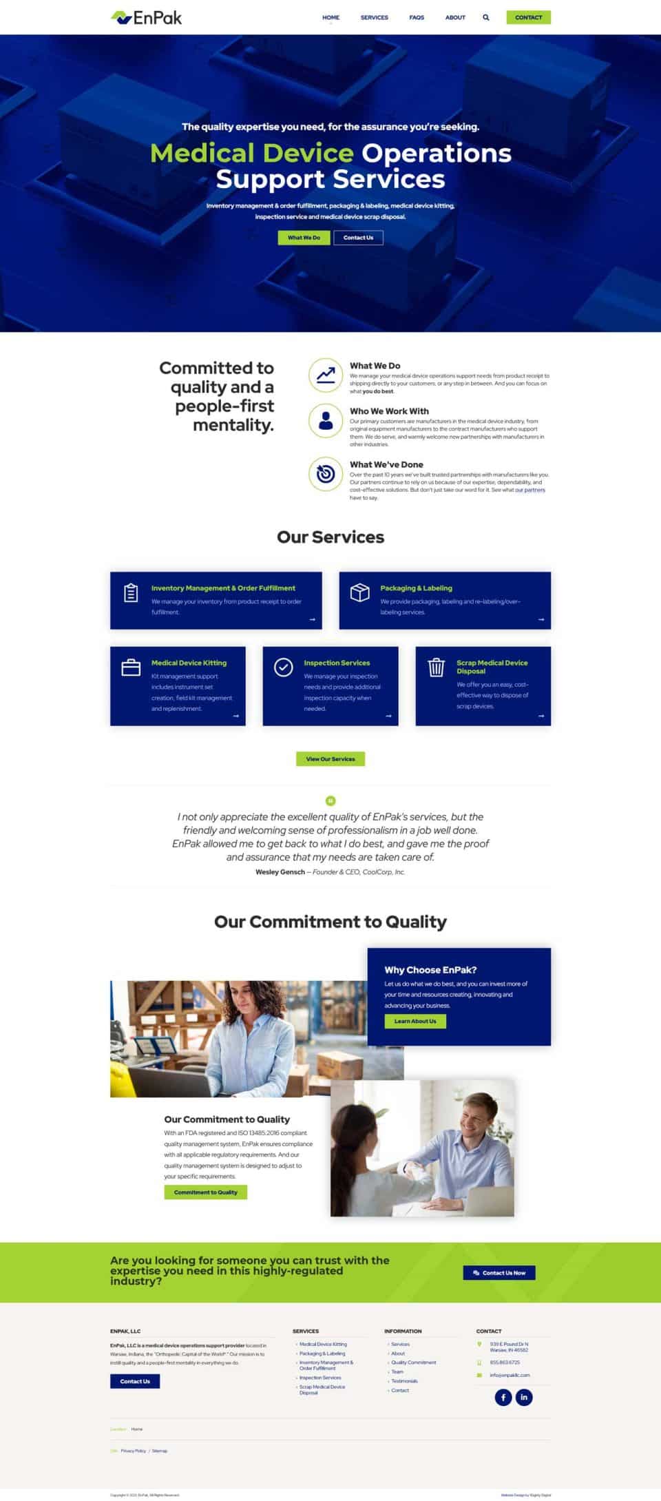 EnPak: Homepage for medical device support services.