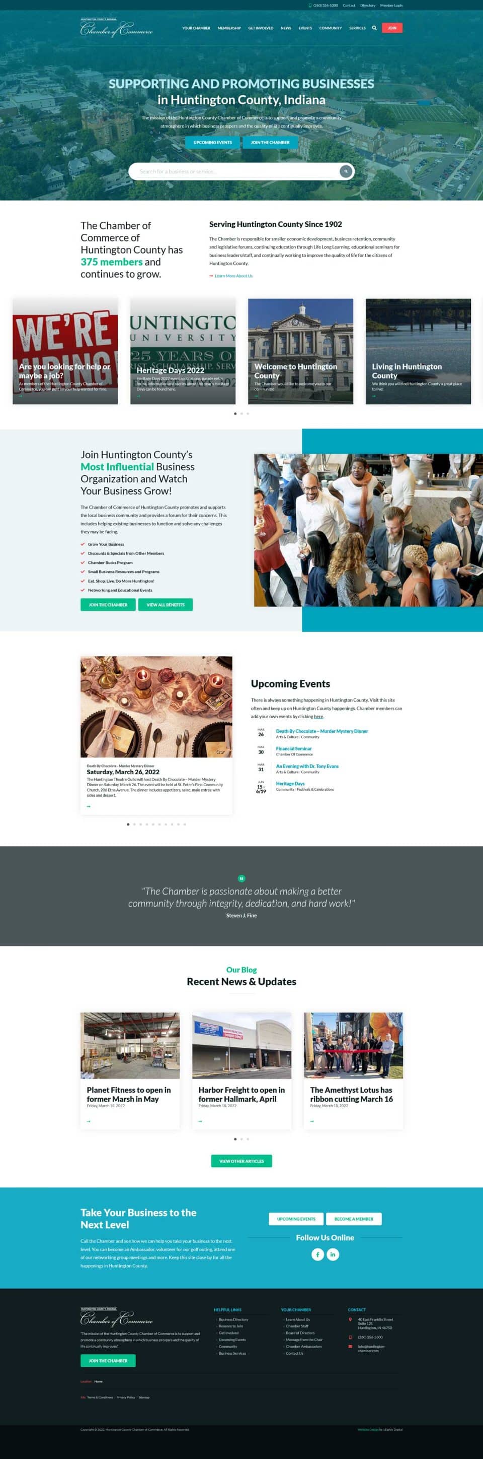 Huntington County Chamber of Commerce webpage for local businesses.