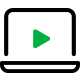 Laptop icon with a play button for social media management.