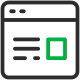 Web design icon: browser window, text lines, and a green highlighted square.