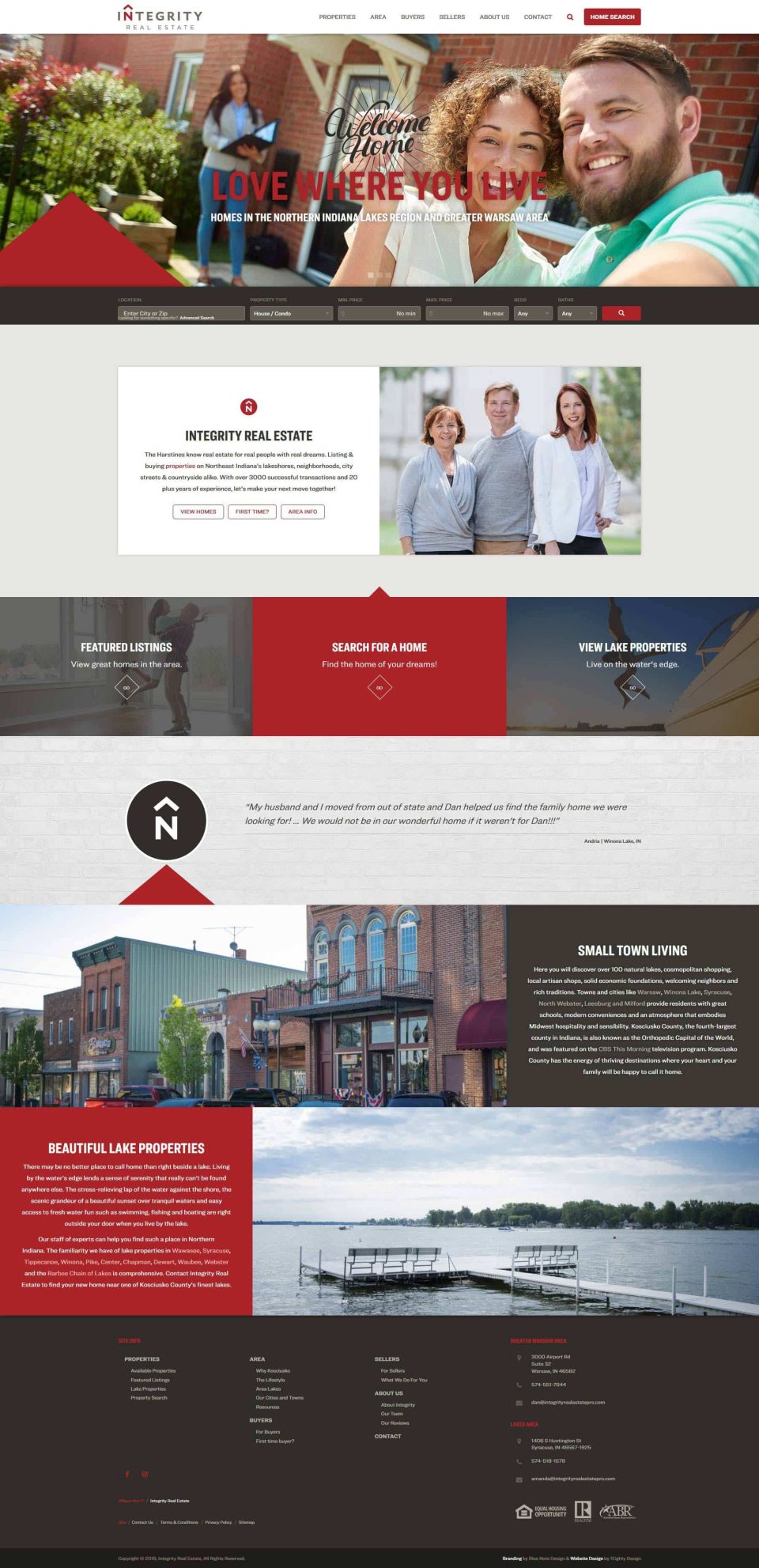 Real estate website homepage with images and text about properties and services.