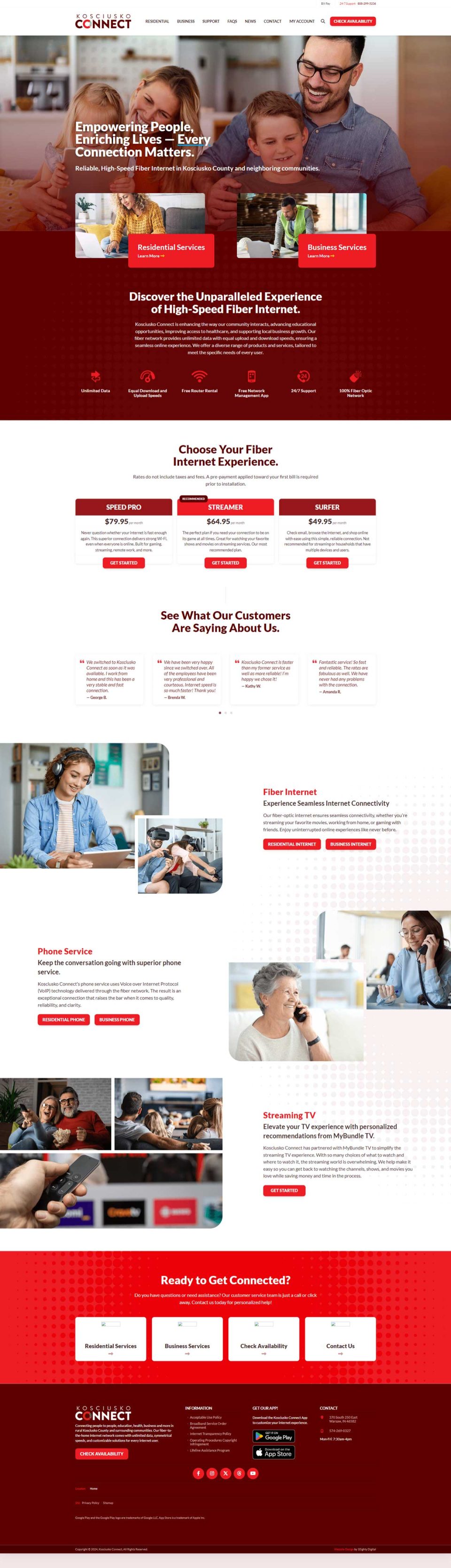 Kosciusko Connect: Internet and media services with engaging images and text.