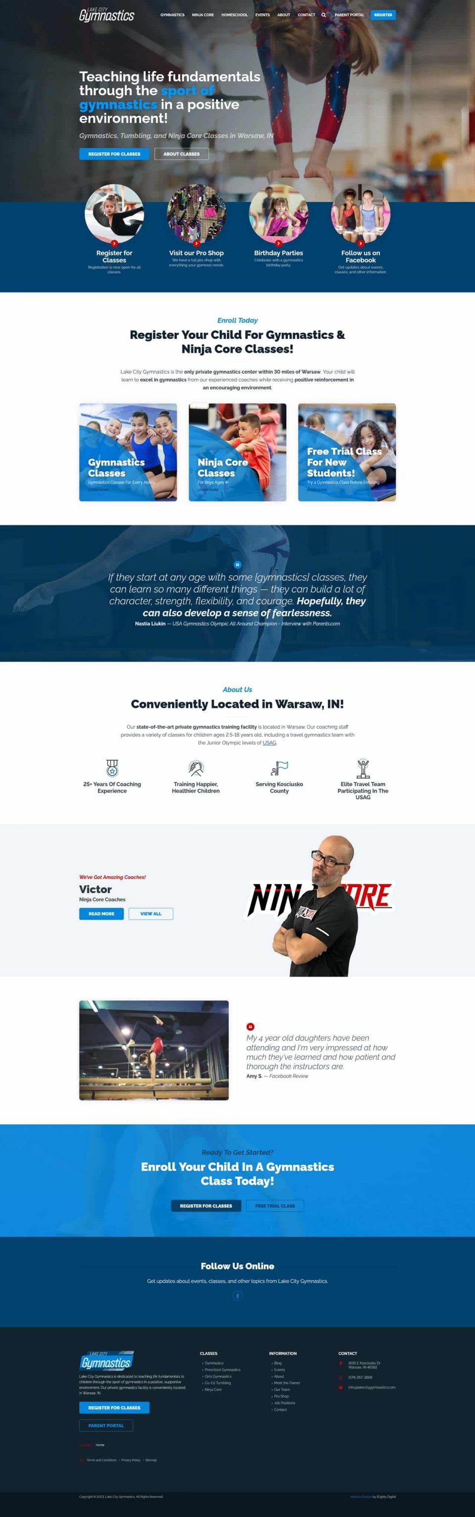 Lake City Gymnastics site with images and instructor info.