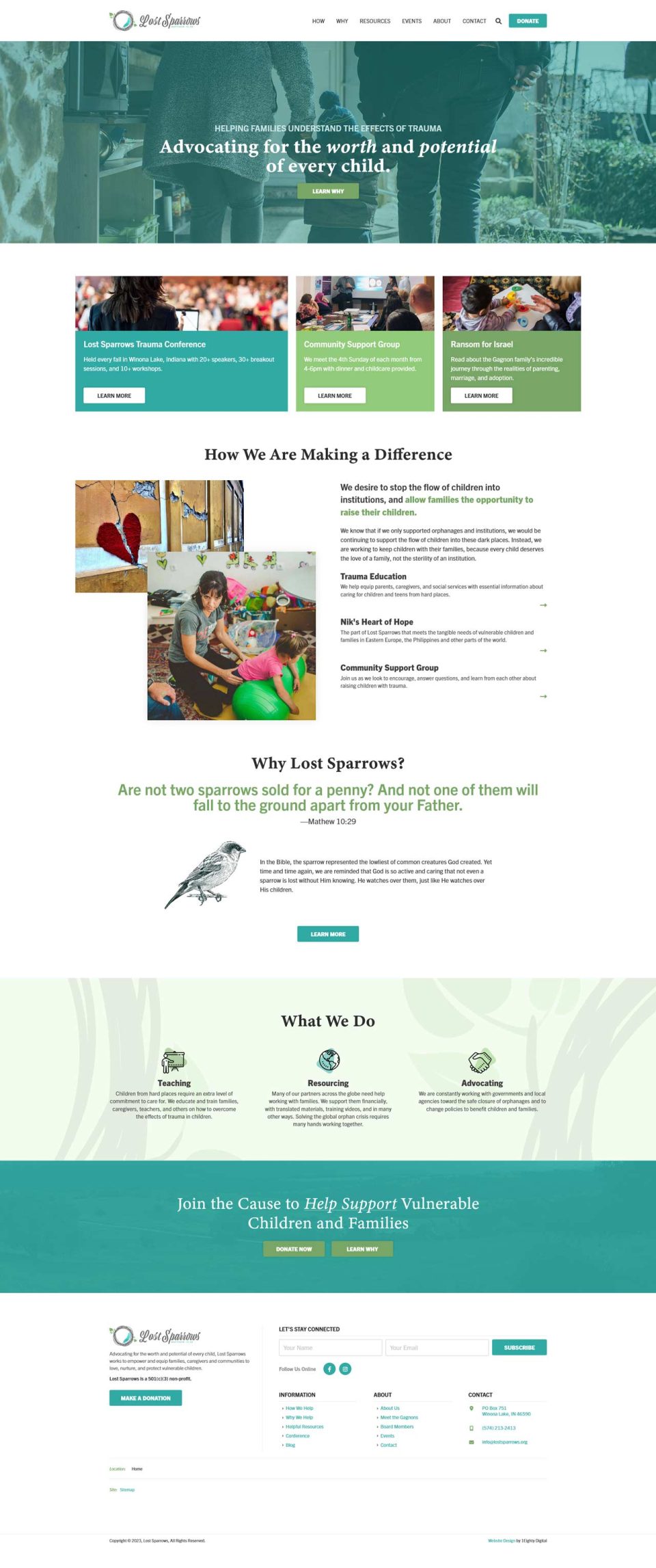 Lost sparrows featured in our mission to inspire on the charity homepage.