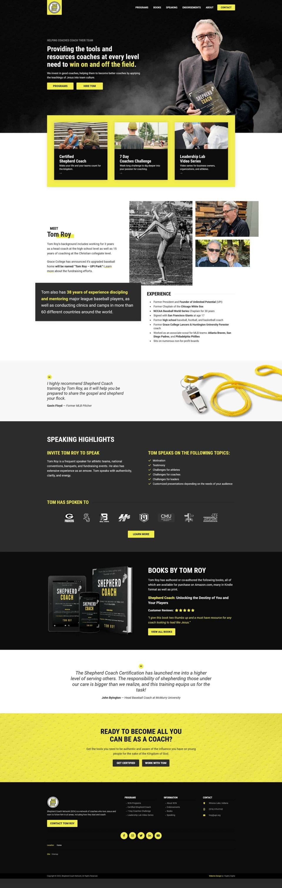 Website of a professional speaker, offering services and books for the Coach Network.