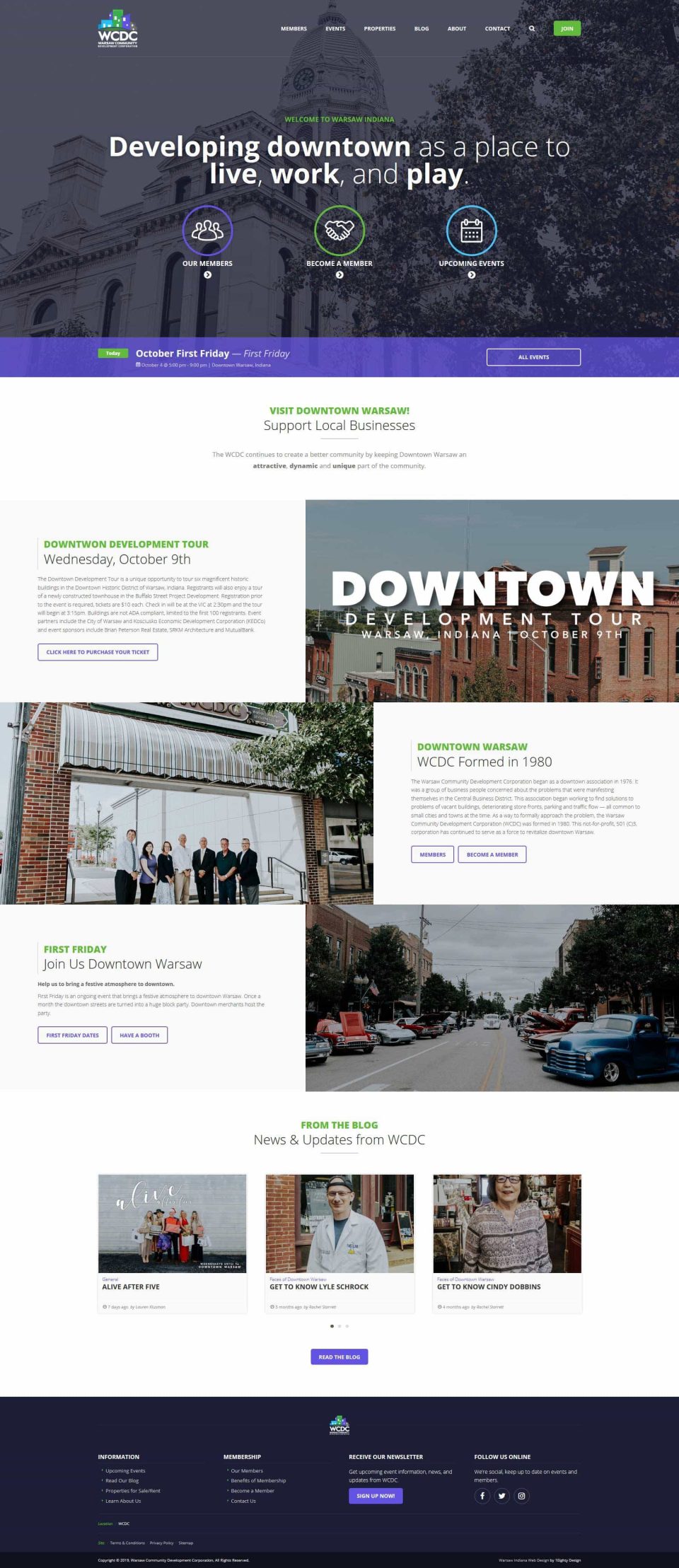 Website homepage for Warsaw Community Development Corporation.
